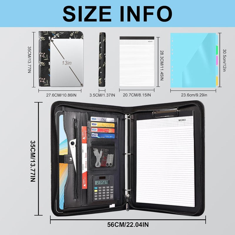 Eshow Portfolio Organizer - 3 Ring Binder with Zipper, Vegan Leather Business Padfolio Folder with Notepad Includes 5 Color Sheet Protectors for Documents Files for Men Women - Image 4